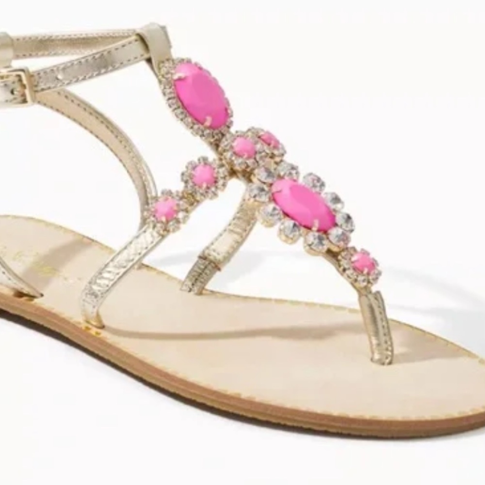 Lilly Pulitzer Katie Embellished Ankle Strap Sandals. Pink Sz 8.5